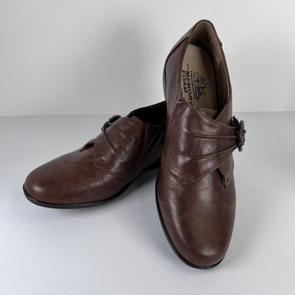 Lifestride Velocity Imagine Brown Faux Leather Comfort Shoes Women's Size 9.5 W
